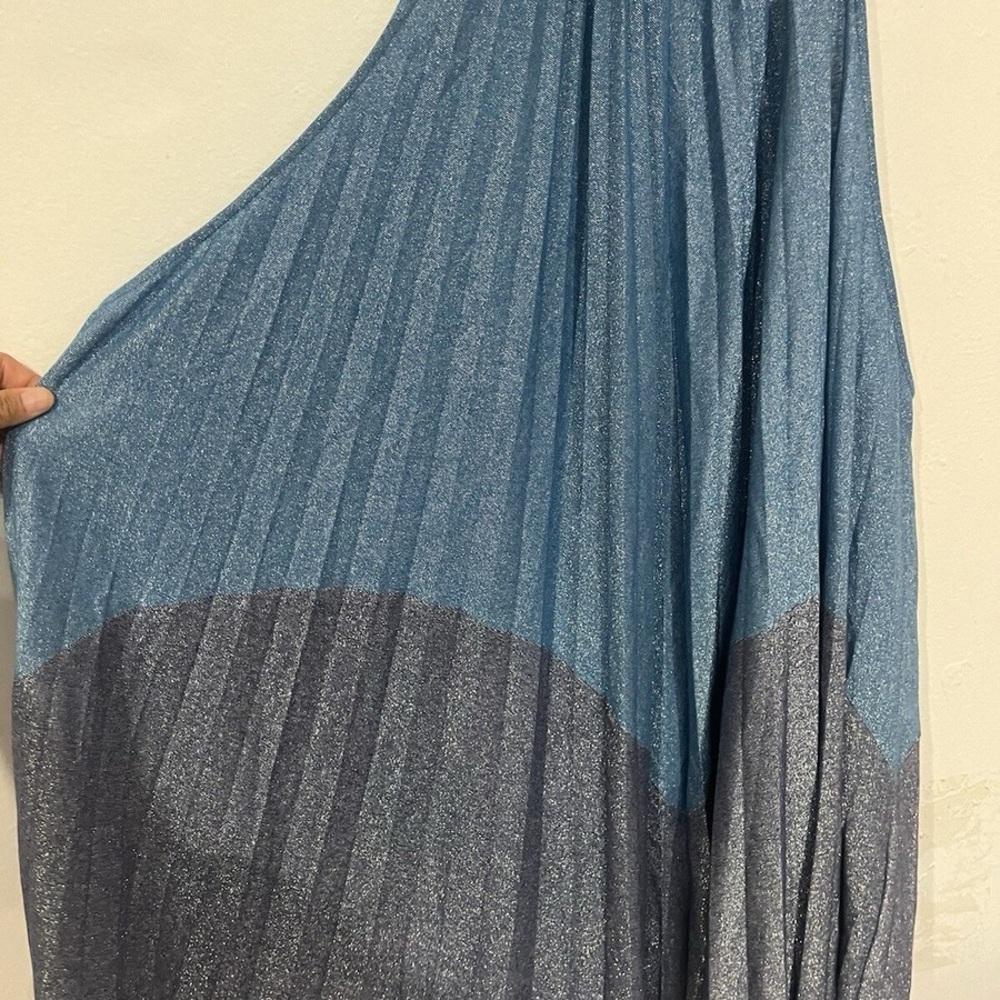 Free People High Necked Mod Themed Retro Shimmer Blue Mini Dress Size XL - Picture 10 of 10